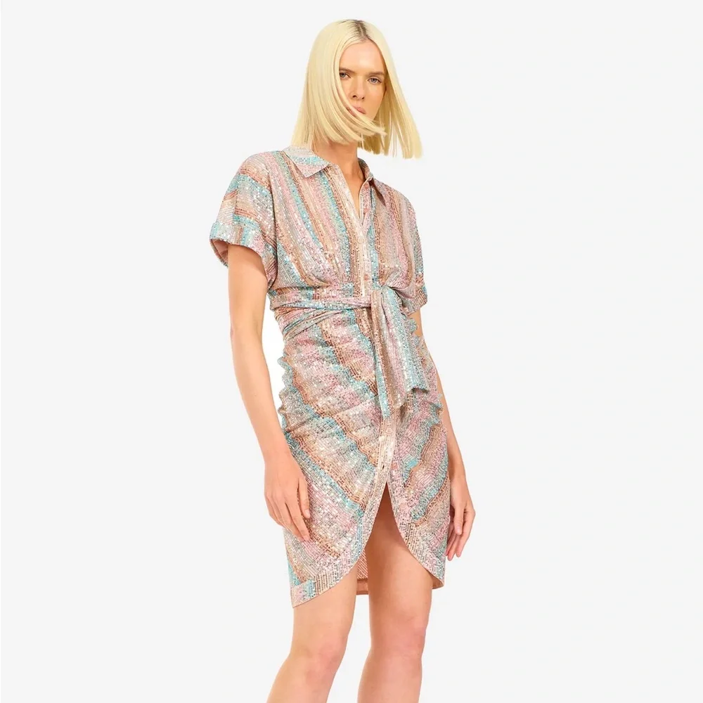 LE SUPERBE MINI MIKO DRESS AQUA RAINBOW size 4 NWT $495๐ - Picture 4 of 14